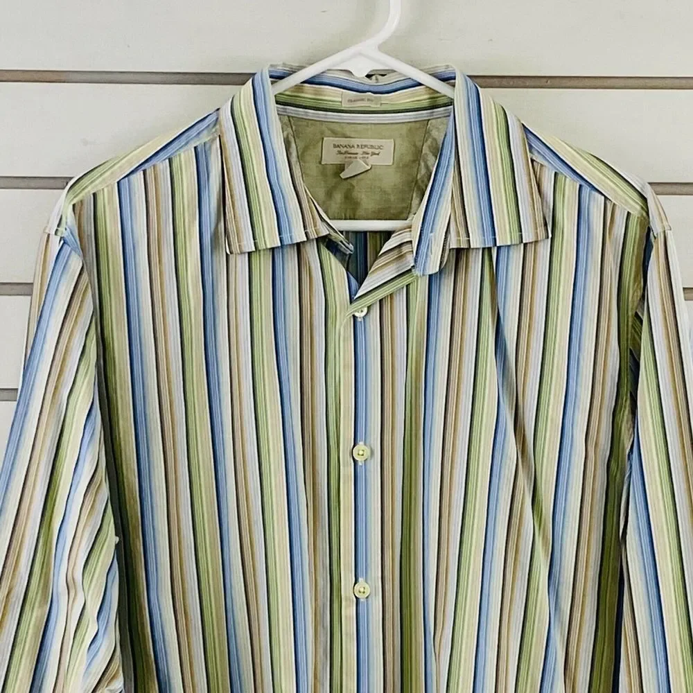 Mens L Banana Republic Classic Fit Shirt Multicolor Stripe‎ Long Sleeve